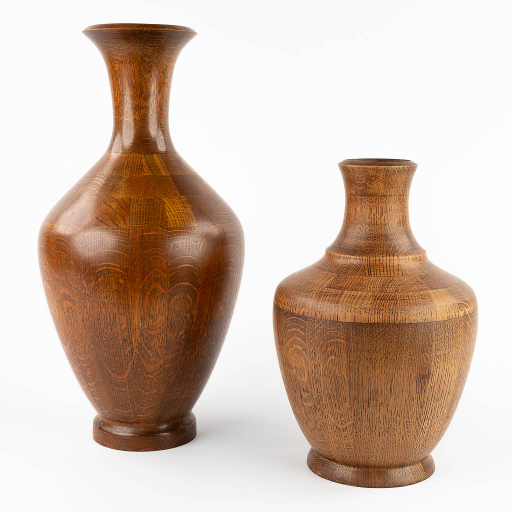Maurice BONAMI (1929) 'Two Wood turned, segmented vases' circa 1960-1970. (H:50 x D:23 cm)