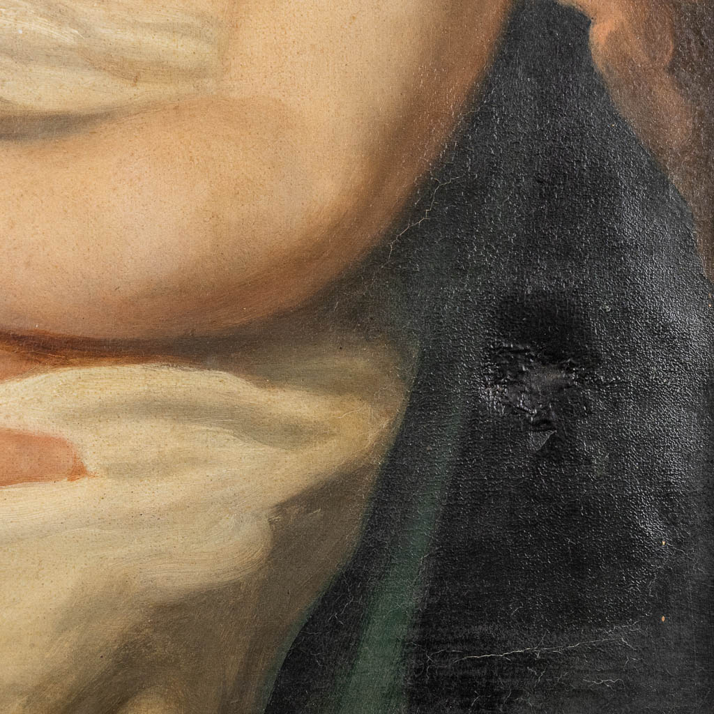 Een schilderij 'Moeder met kind' olie op doek. 19de eeuw. (W:54 x H:65 cm)