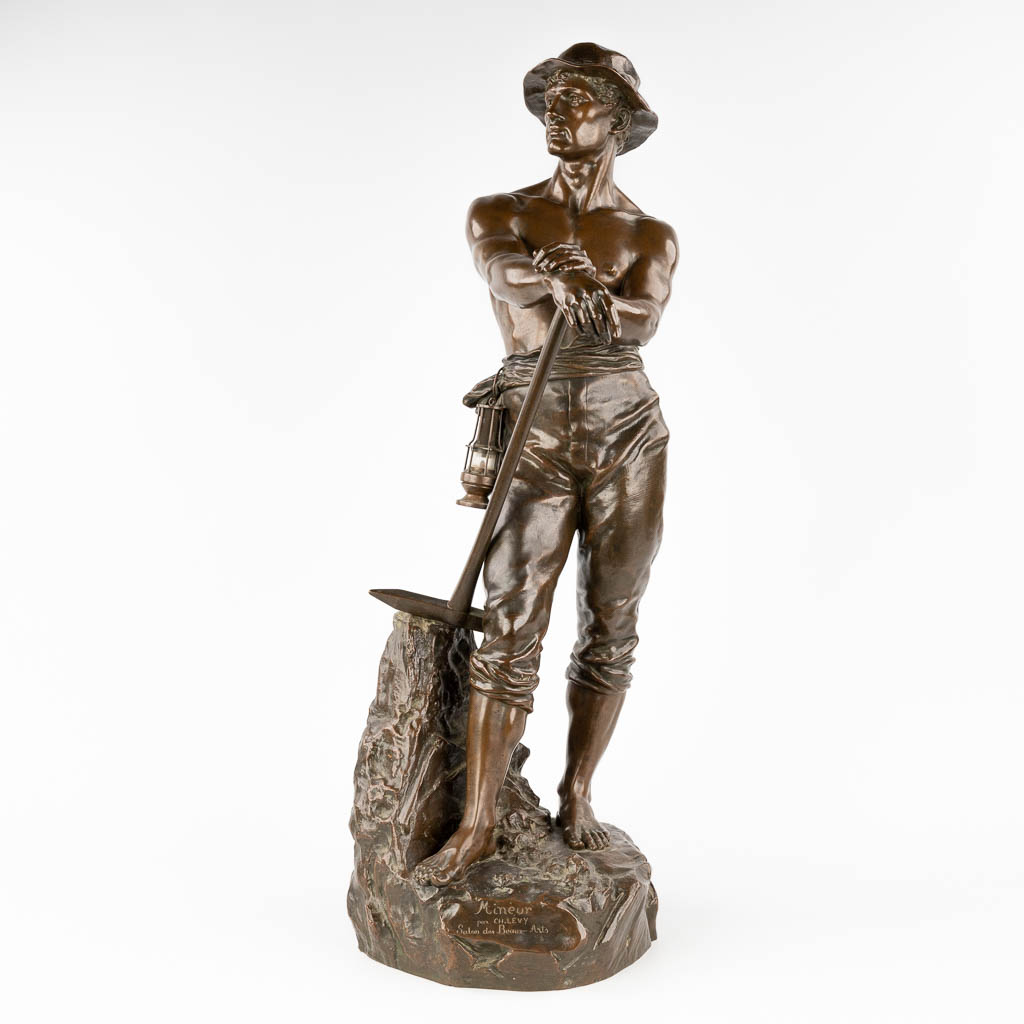 Charles Octave LEVY (1820-1899) 'Mineur' een beeld, gepatineerd brons. Salon Des Beaux-Arts, 19de eeuw. (H: 82 cm)