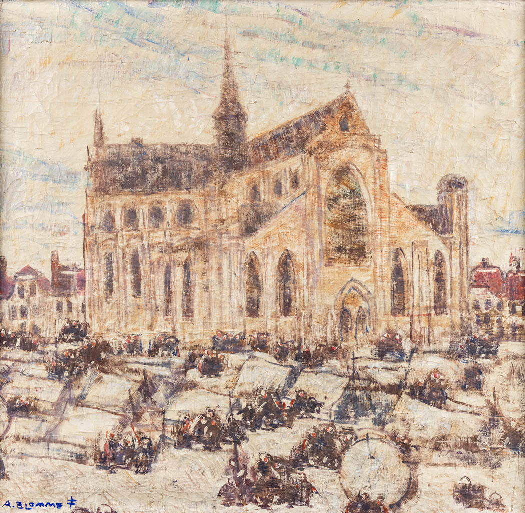 Alfons BLOMME (1889-1979) 'Maria Magdalenakerk te Goes, Nederland' olie op doek.  (W:75 x H:71 cm)