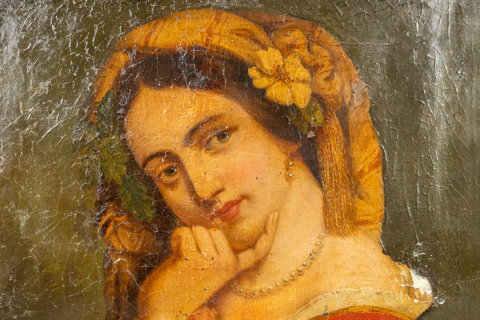 Attr. Peter MAIXNER (1831-1884) Onleesbaar gesigneerd. Portret van een jongedame, olie op doek. 19de eeuw. (55 x 70 cm)