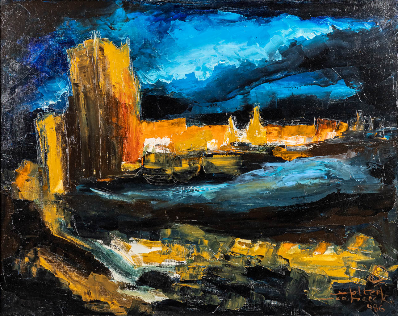 Walter VERBRAECKE (XX) Abstract Village View 'Lisseweghe', dated 1986. (100 x 80 cm)