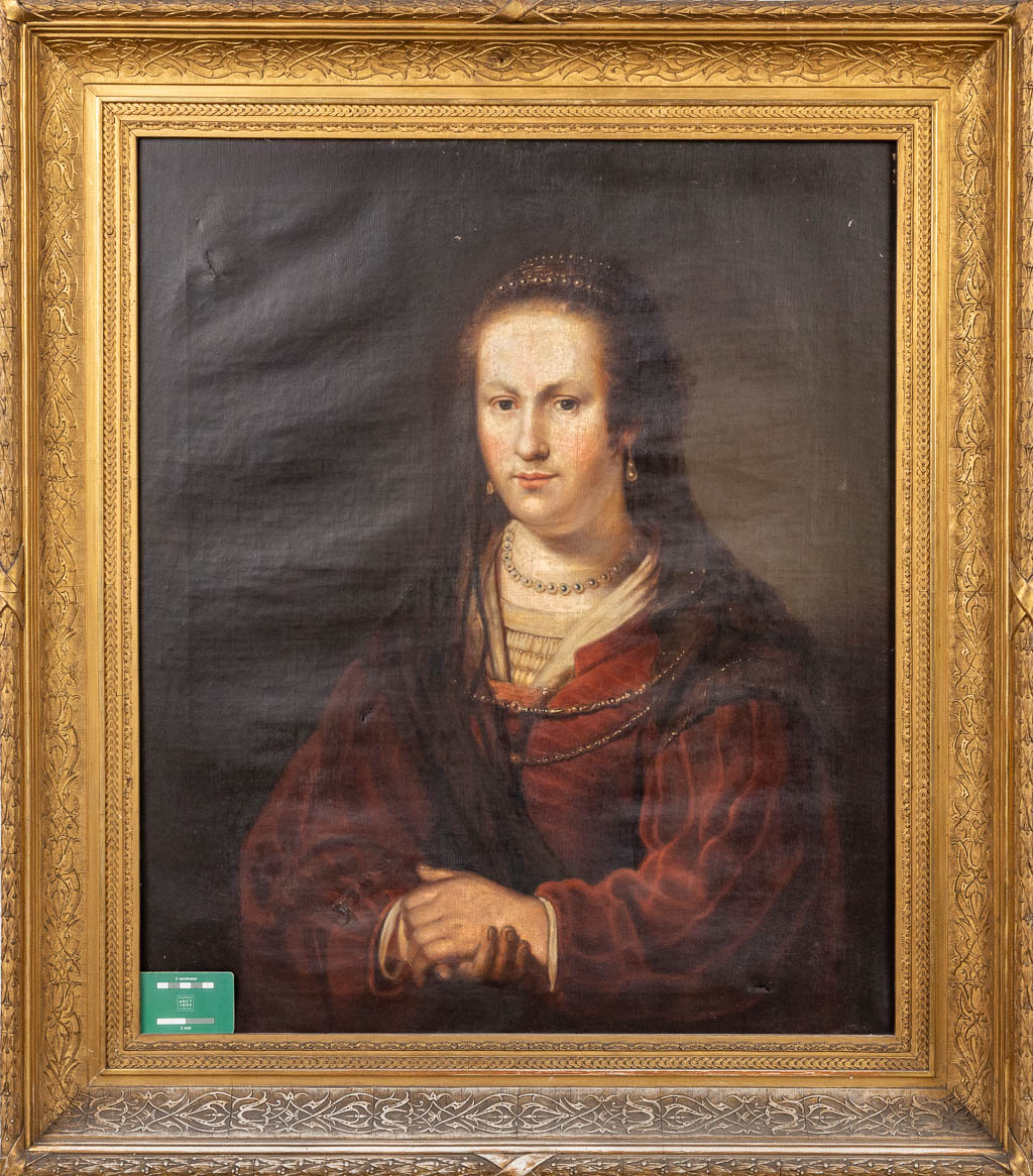 An antique portrait of a lady, oil on canvas. 18th C. (69 x 80cm)