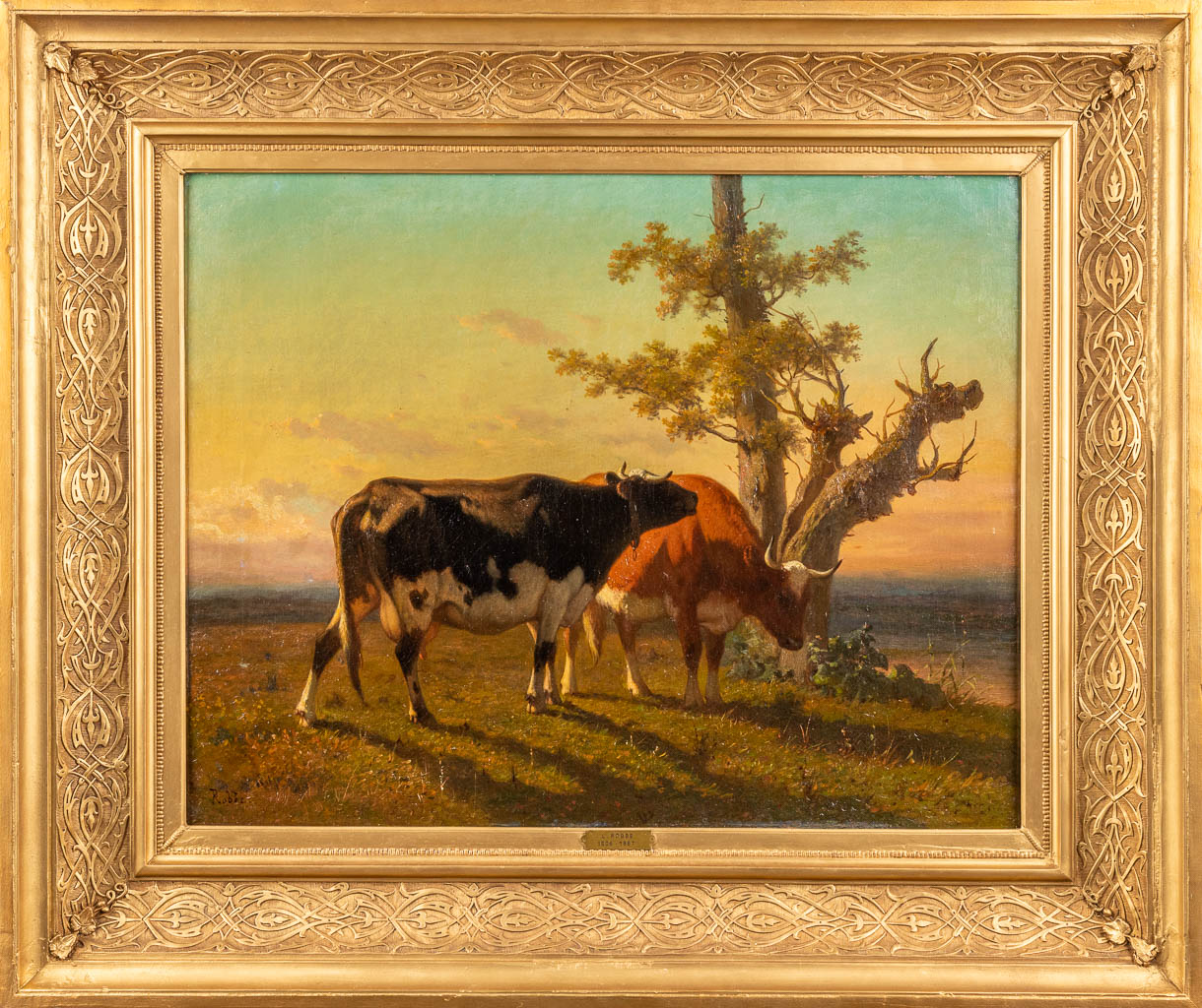 Louis ROBBE (1806-1887) 'Zonsondergang', olie op doek. 