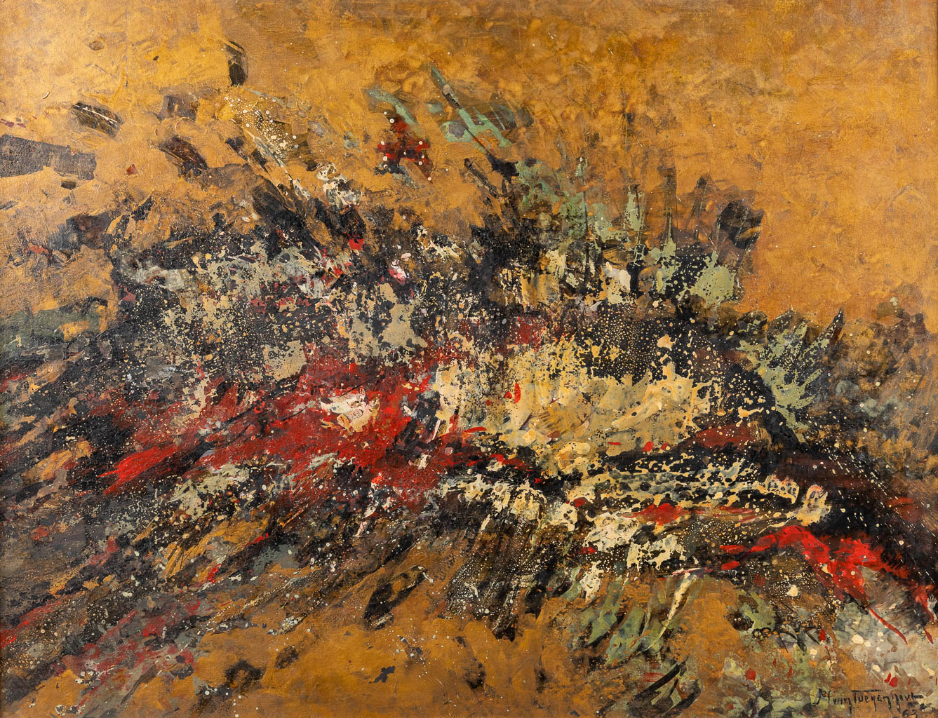 Jef VAN TUERENHOUT (1926-2006) 'Abstract' olie op board. 1963. (W:73 x H:56 cm)