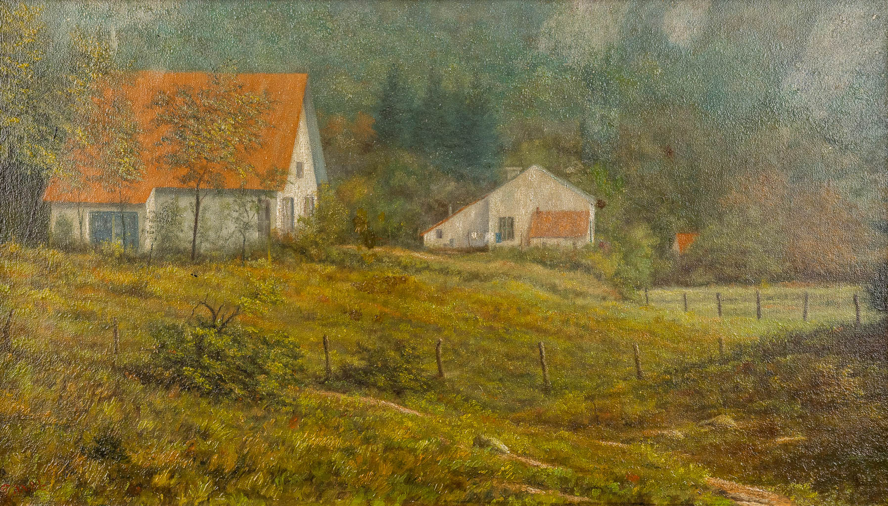 Prosper DE WIT (1862-1951) 'Landschap met boerderij' olie op doek. (W:70 x H:40 cm)