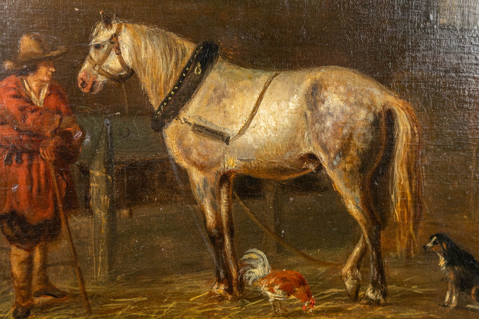 Wouterus I VERSCHUUR (1812-1874) Een schilderij 'Paard in de stalling', olie op paneel. 19de eeuw. (25 x 18 cm)