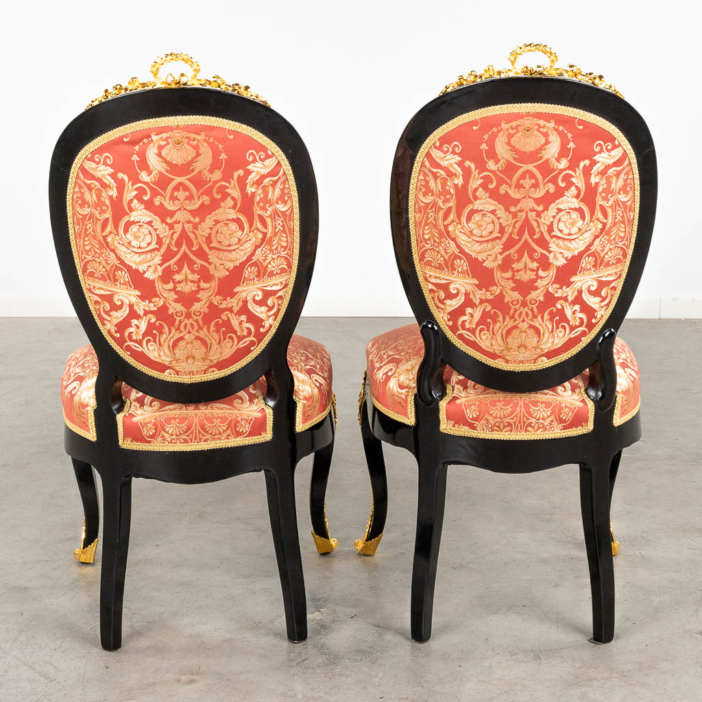 A pair of Chairs, Boulle technique, tortoise shell and copper inlay, Napoleon 3, 19th C. (D:56 x W:50 x H:97 cm)