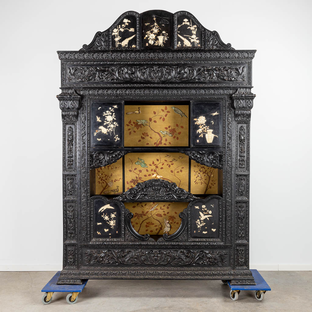 A large Chinese cabinet finished with bone and mother of pearl. (H:245cm)