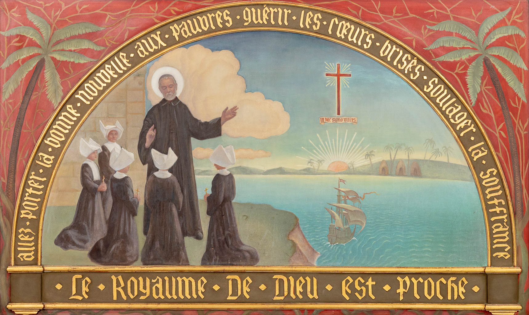 No signature found 'Le Royaume De Dieu Est Proche' a painting in gothic revival style, oil on panel. (147 x 88 cm)