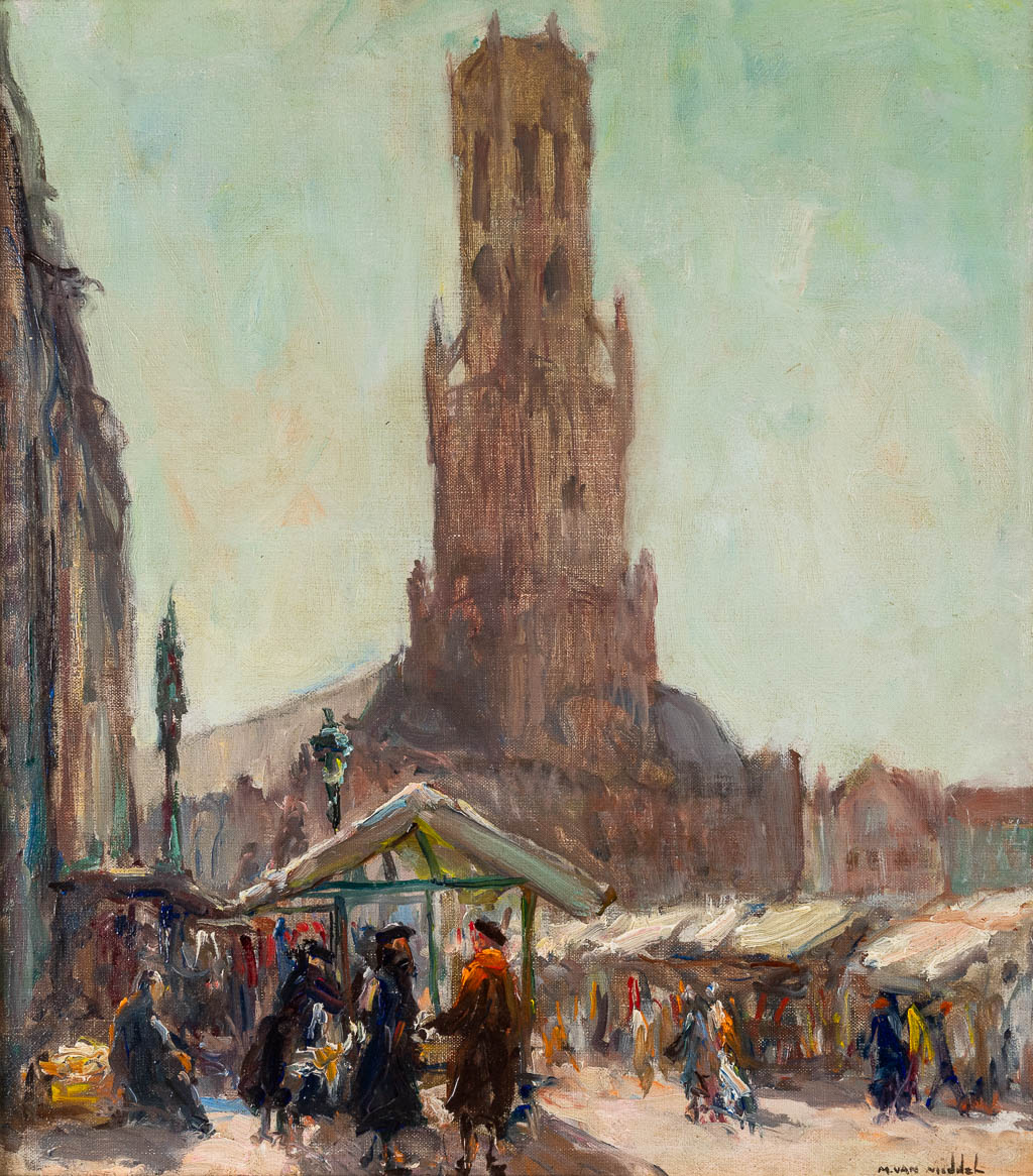 Maurice VAN MIDDEL (1897-1952) 'Belfry of Bruges' oil on canvas. (W:40 x H:45 cm)