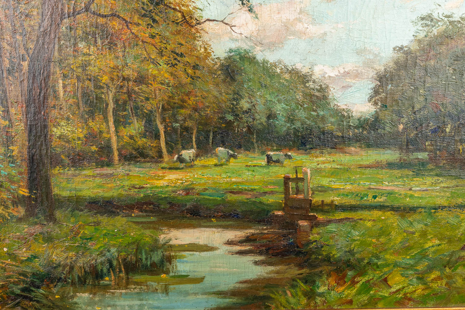 Auguste BREUGELMANS (XIX-XX) 'Landschap met vee' een schilderij, olie op doek. (74 x 54 cm)