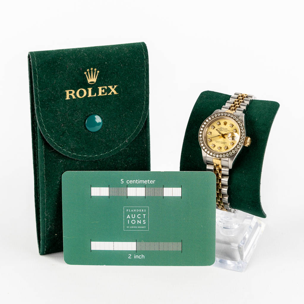 Rolex 69173 'Ladies Datejust', Diamant wijzerplaat en aftermarket diamant bezel. 26,5mm. 