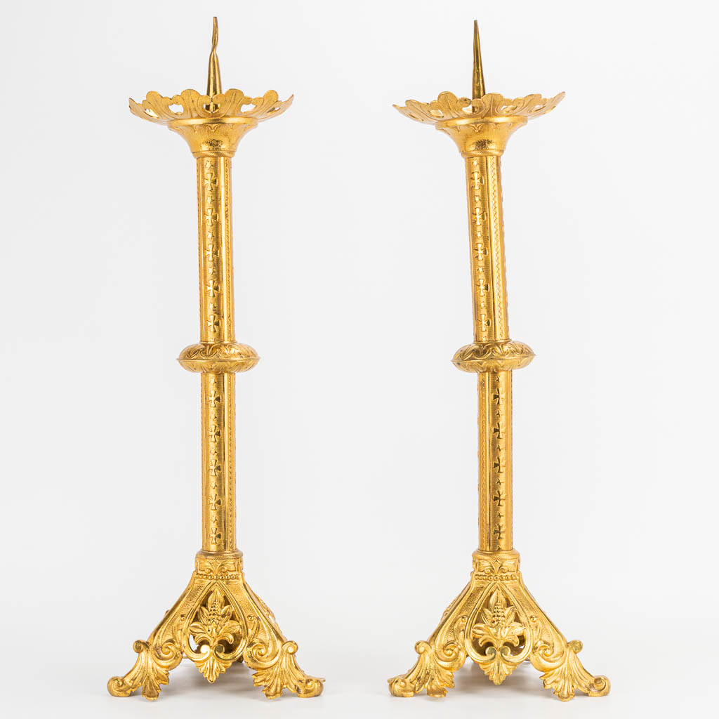 A pair of gilt neogothic church candlesticks, the first half of the 20th  century.