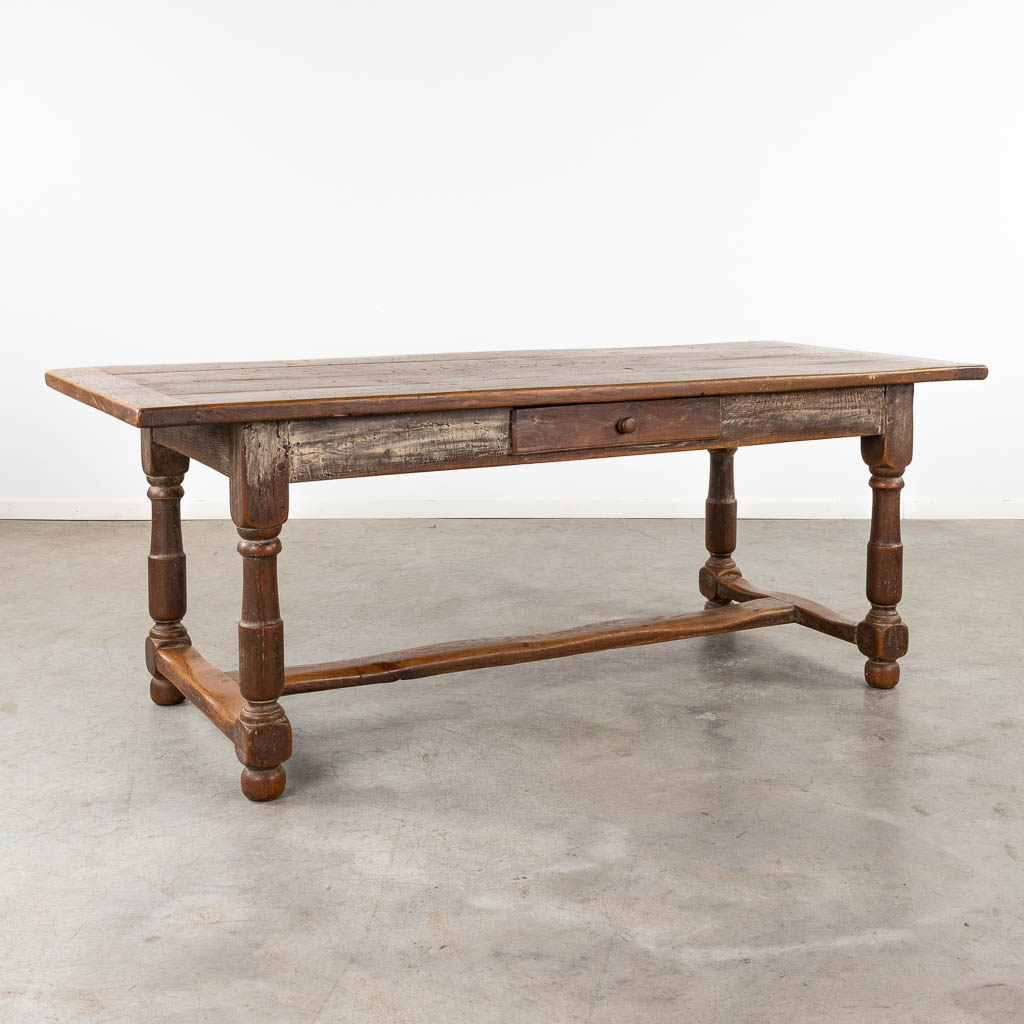 An antique farmer's table, oak, 19th C. (D:86 x W:198,5 x H:76 cm)