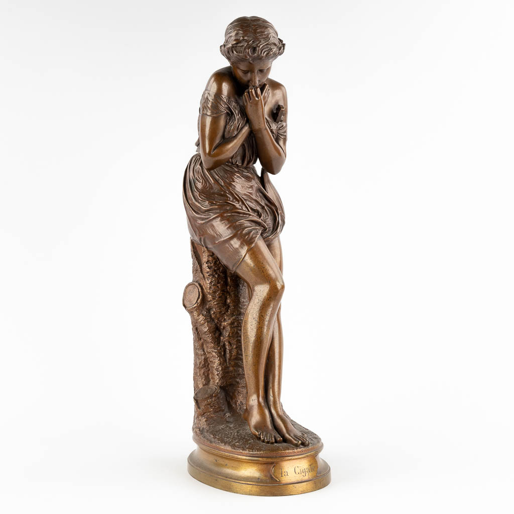 Jean Jules CAMBOS (1828-1917) 'La Cigale' gepatineerd brons. (D:20 x W:14 x H:48 cm)