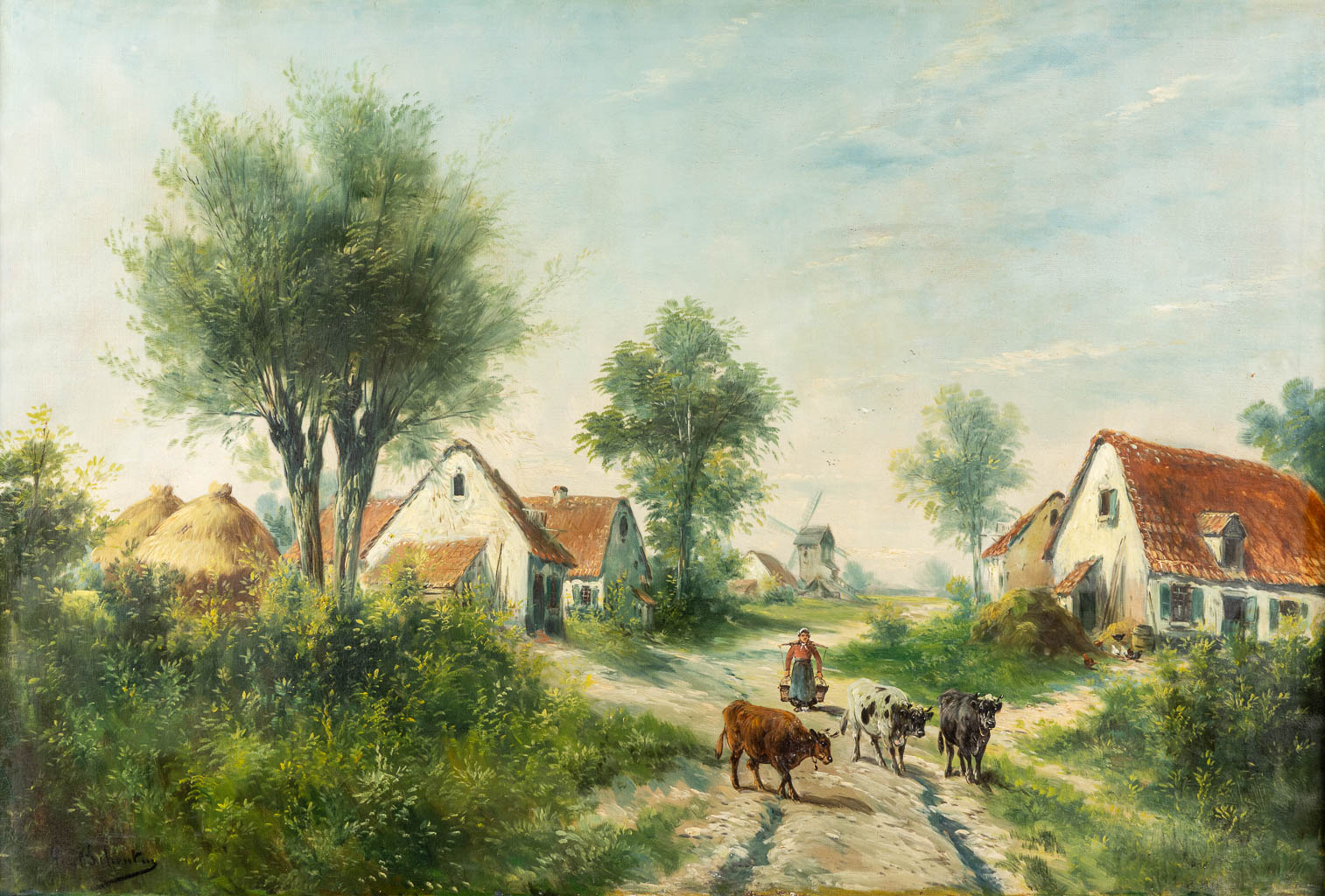 Paul SCHOUTEN (1860-1922) 'Boerderij landschap'. (W:120 x H:83 cm)