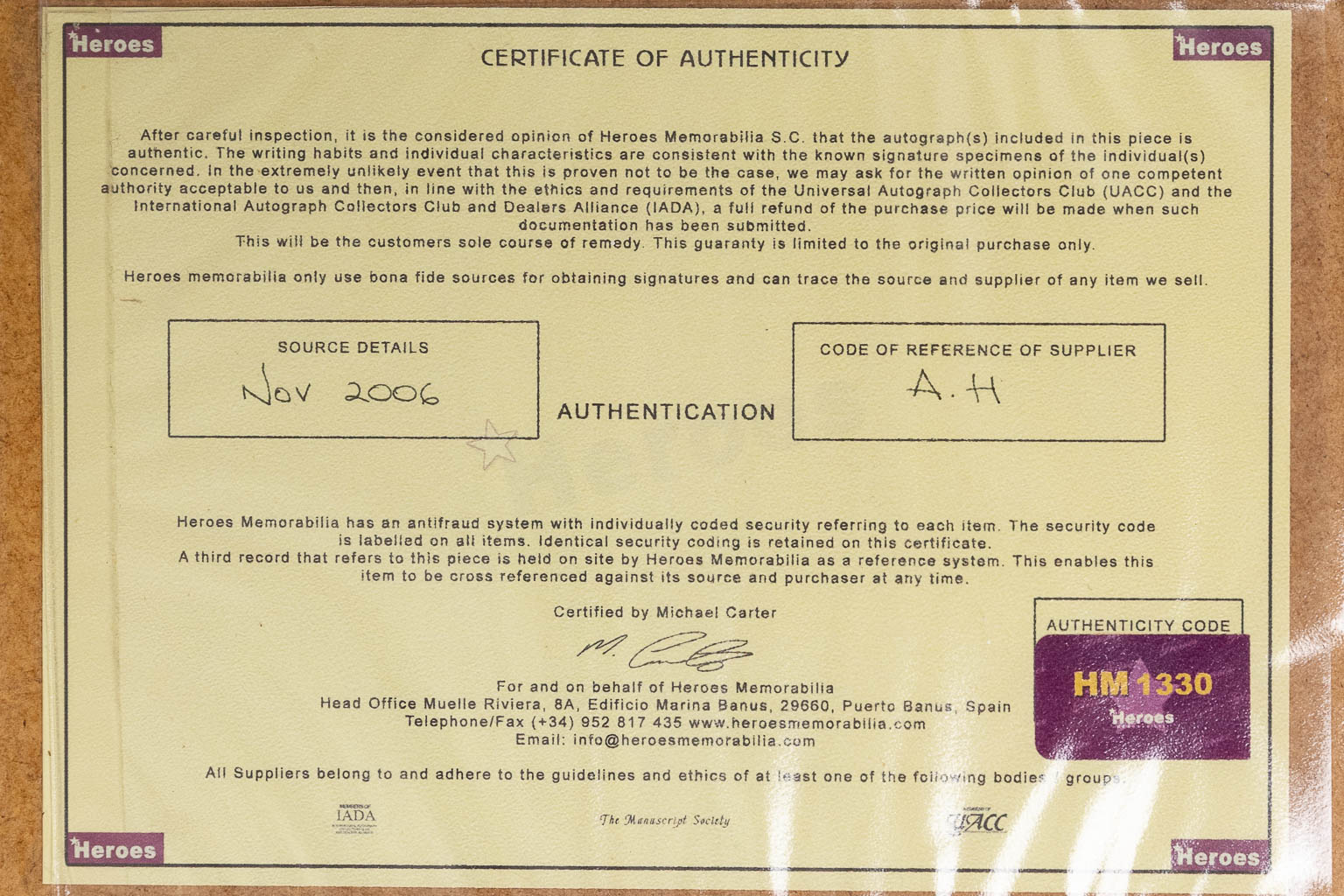 Roger Moore, a signed photograph. Felt pen on a photograph. Certificate HM1330. (W: 19,5 x H: 29,5 cm)