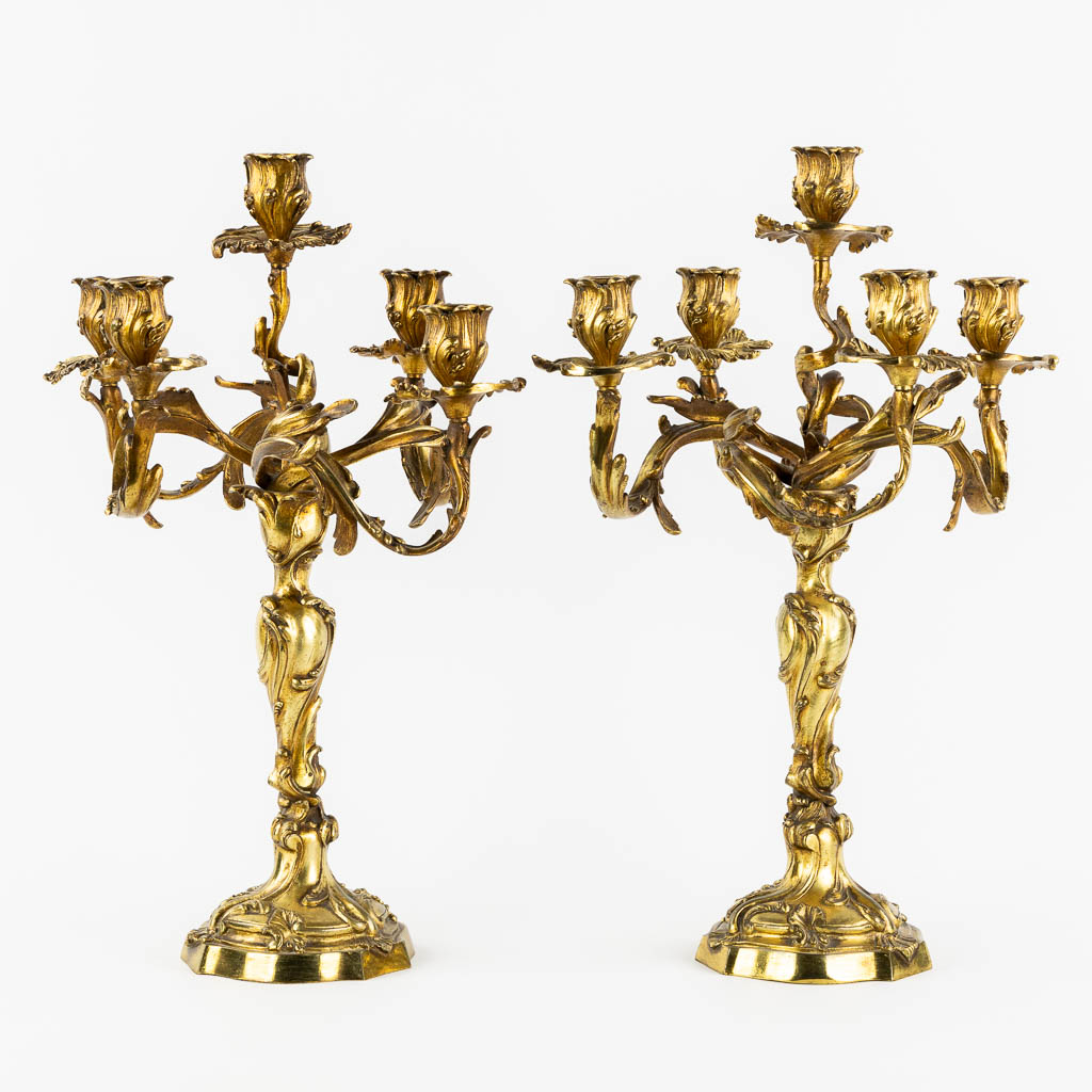 A pair of table candelabra, gilt bronze in Louis XV style. Circa 1900. (H:52 x D:37 cm)