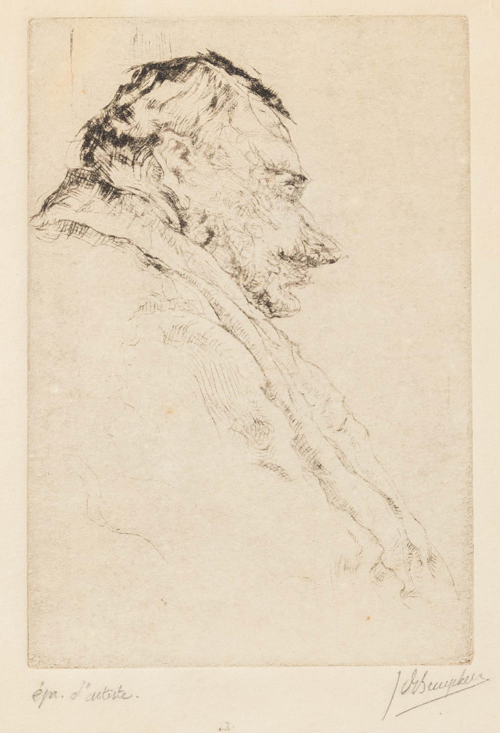 Jules DE BRUYCKER (1870-1945) 'Ets' getekend 'Epreuve D'Artiste'. (W:8 x H:11,5 cm)