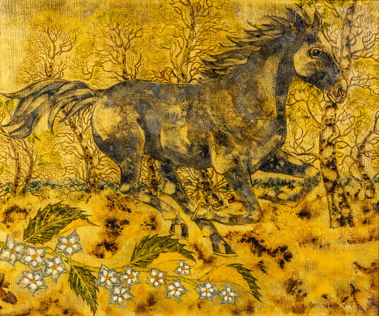 Pierre BASTIN (1939) 'Galopping horse'. (W:60 x H:50 cm)
