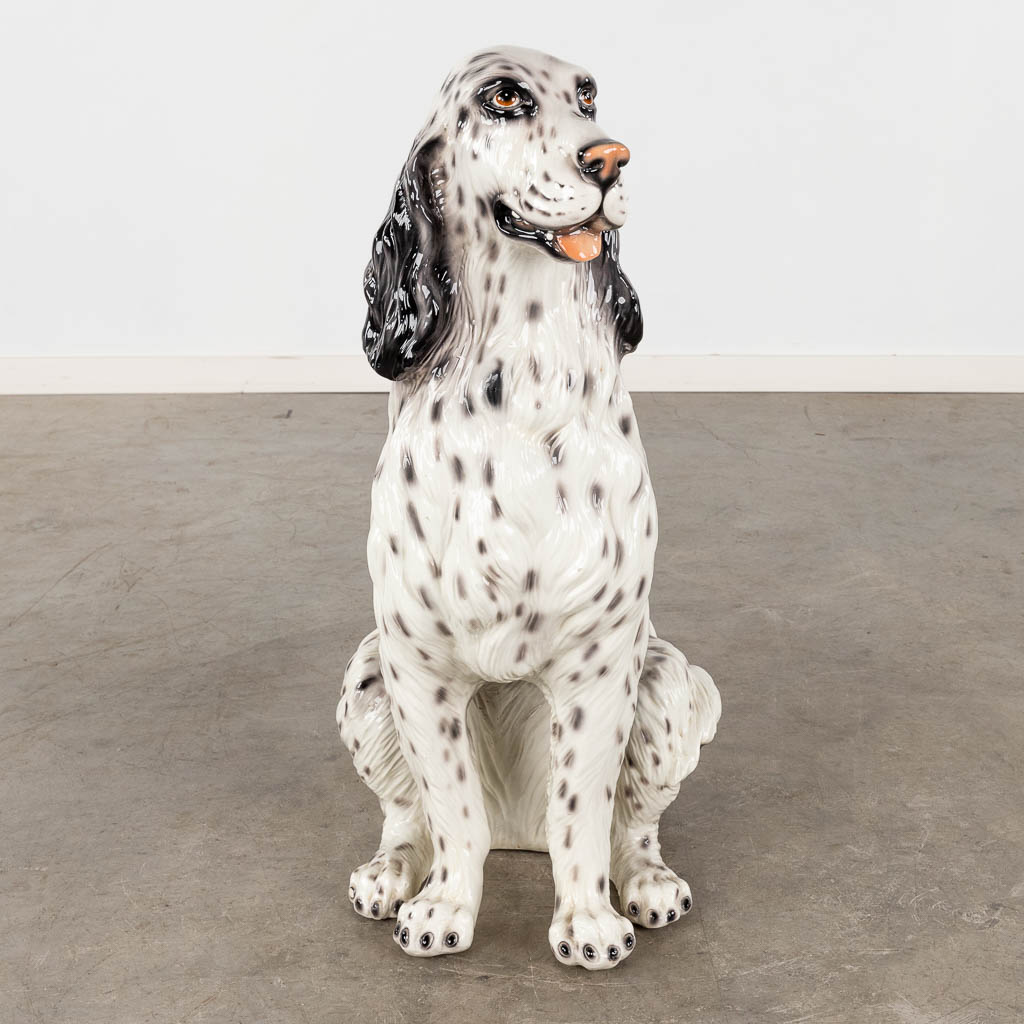A dog, glazed faience, Italy. 20th C. (D:45 x W:34 x H:76 cm)