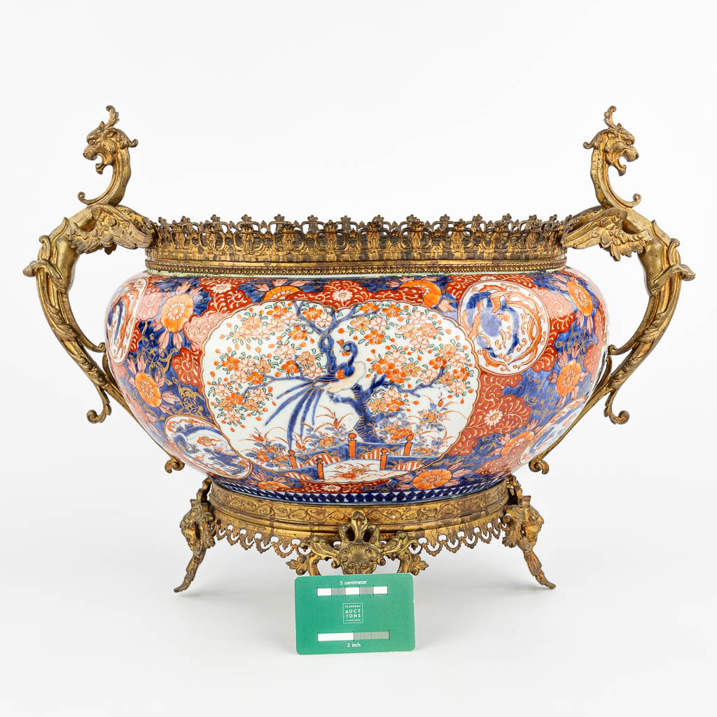 A table centrepiece made of Imari porcelain mounted with bronze. (H:40cm)