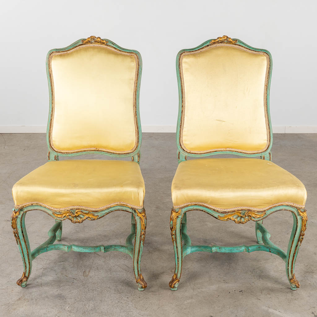 A pair of antique chairs, probably Italy, 18th C. (D:50 x W:52 x H:103 cm)