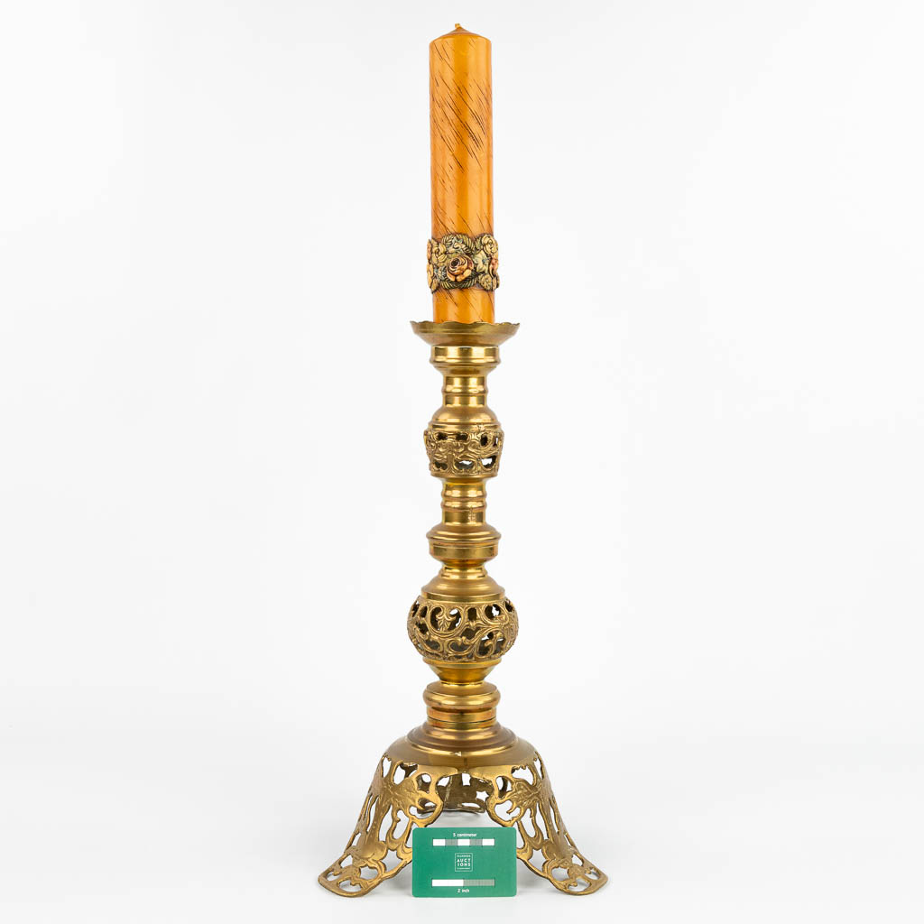 A candlestick made of open-worked bronze. (H:48cm)