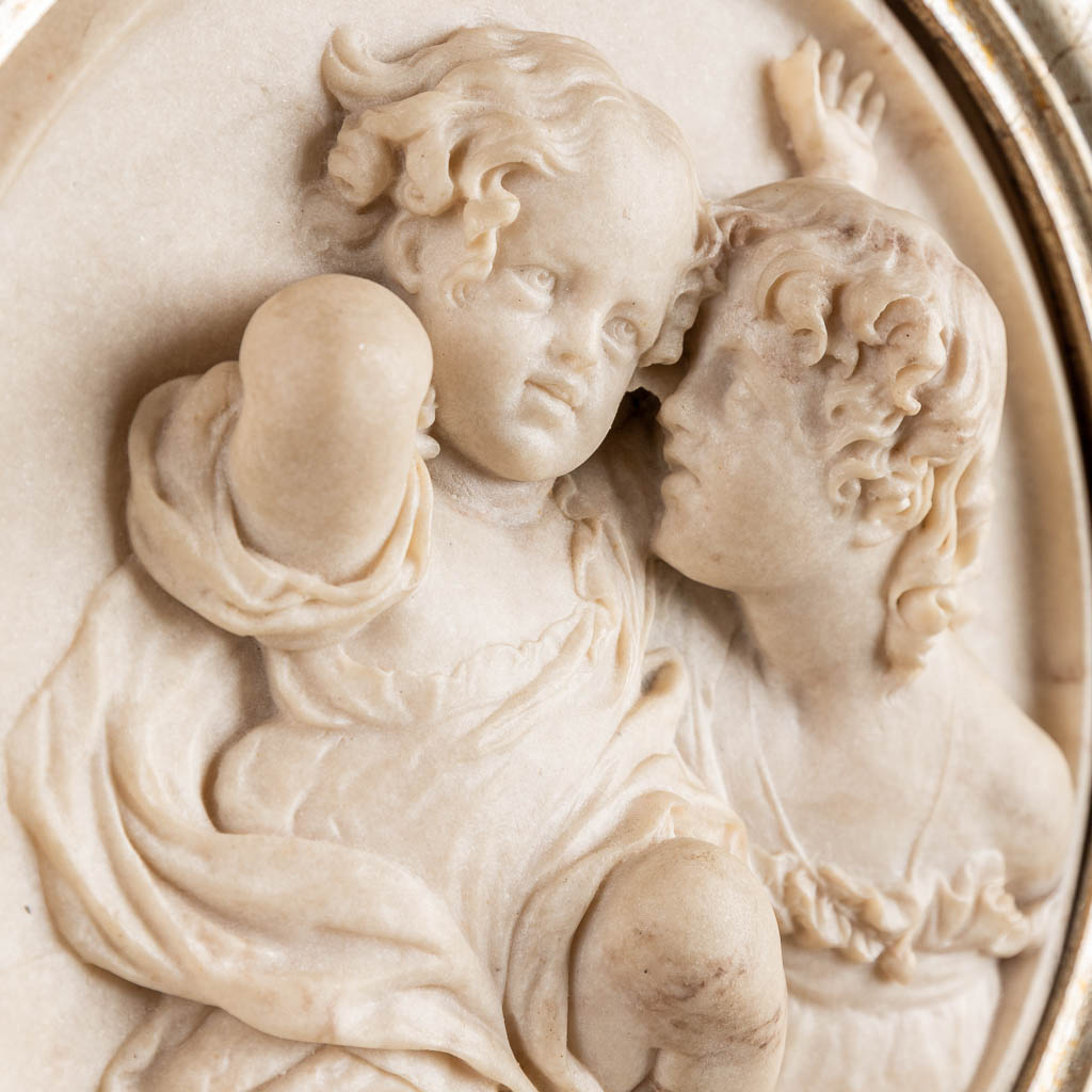 Edward William WYON (1811-1885)(attr.) A plaque made of sculptured marble with a bronze coin. 
