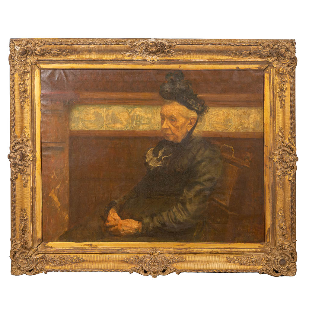 Onleesbaar gesigneerd, een schilderij 'De Wachtende', een schilderij, olie op doek. (120 x 92 cm)