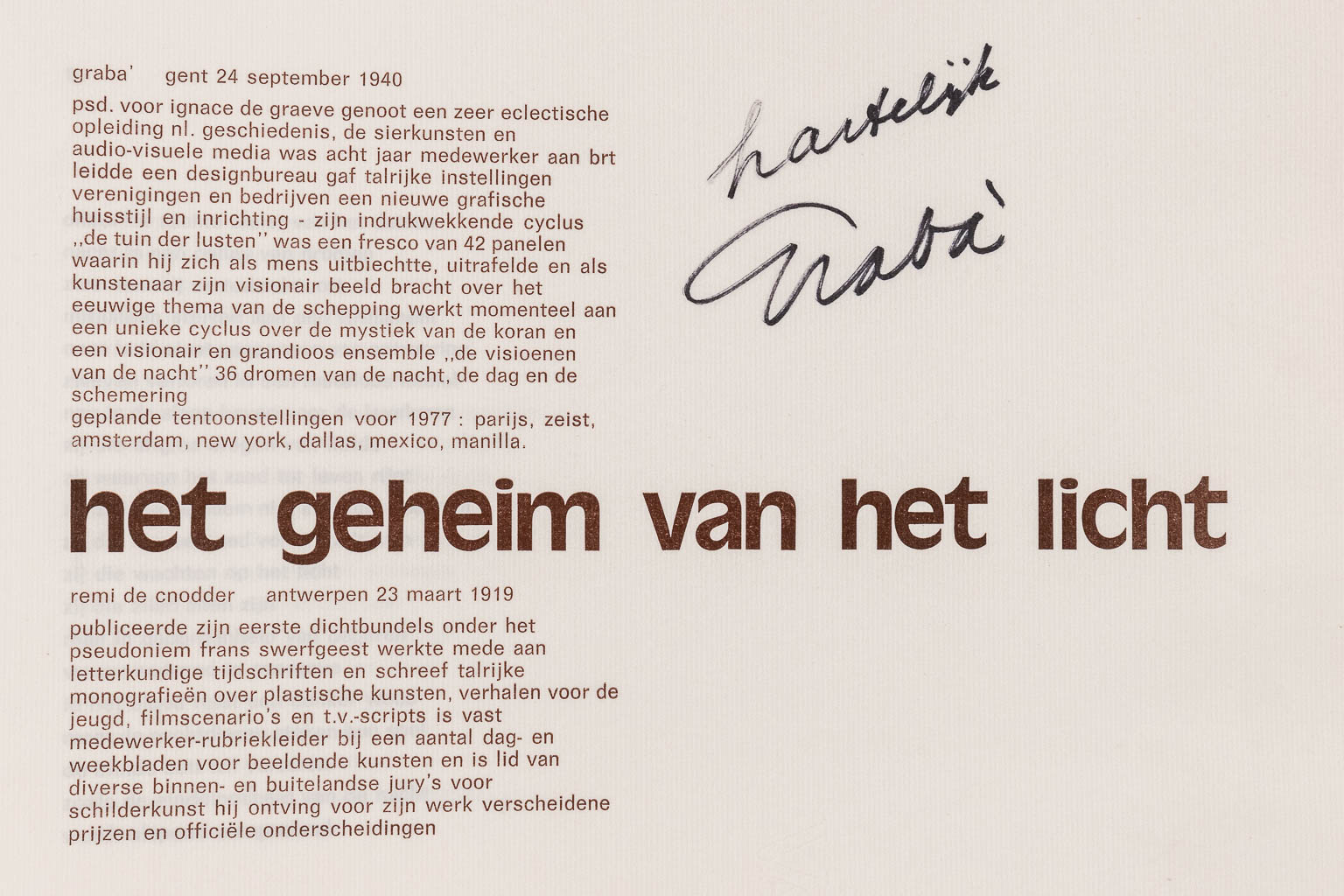 Ignace GRABA de Graeve (1940) 'De Lichtdronkenheid' olie op paneel. 1978