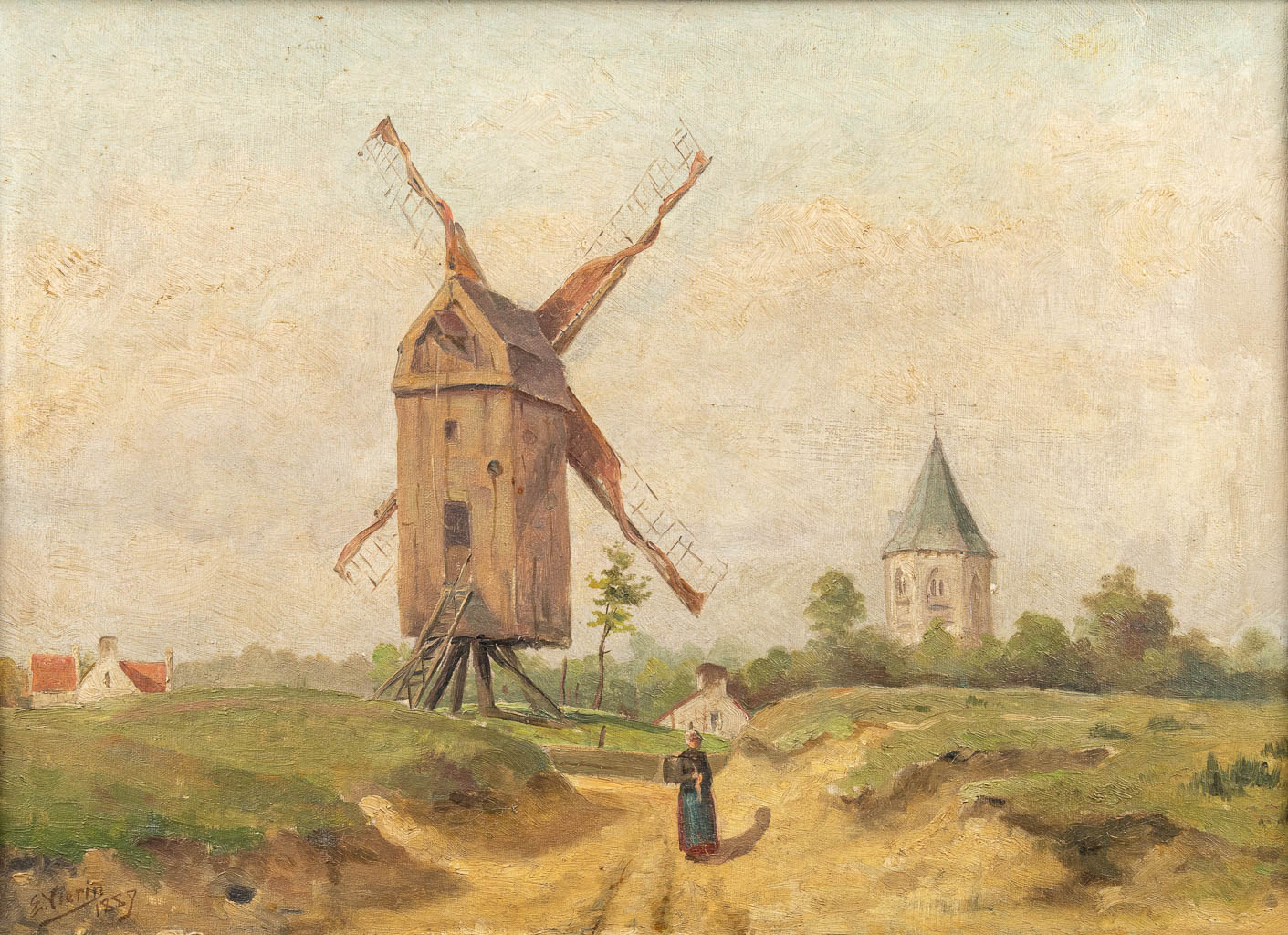 Emmanuel VIERIN (1869-1954) 'Landscape with a windmill', a painting, oil on canvas, 1889. (55 x 40 cm)