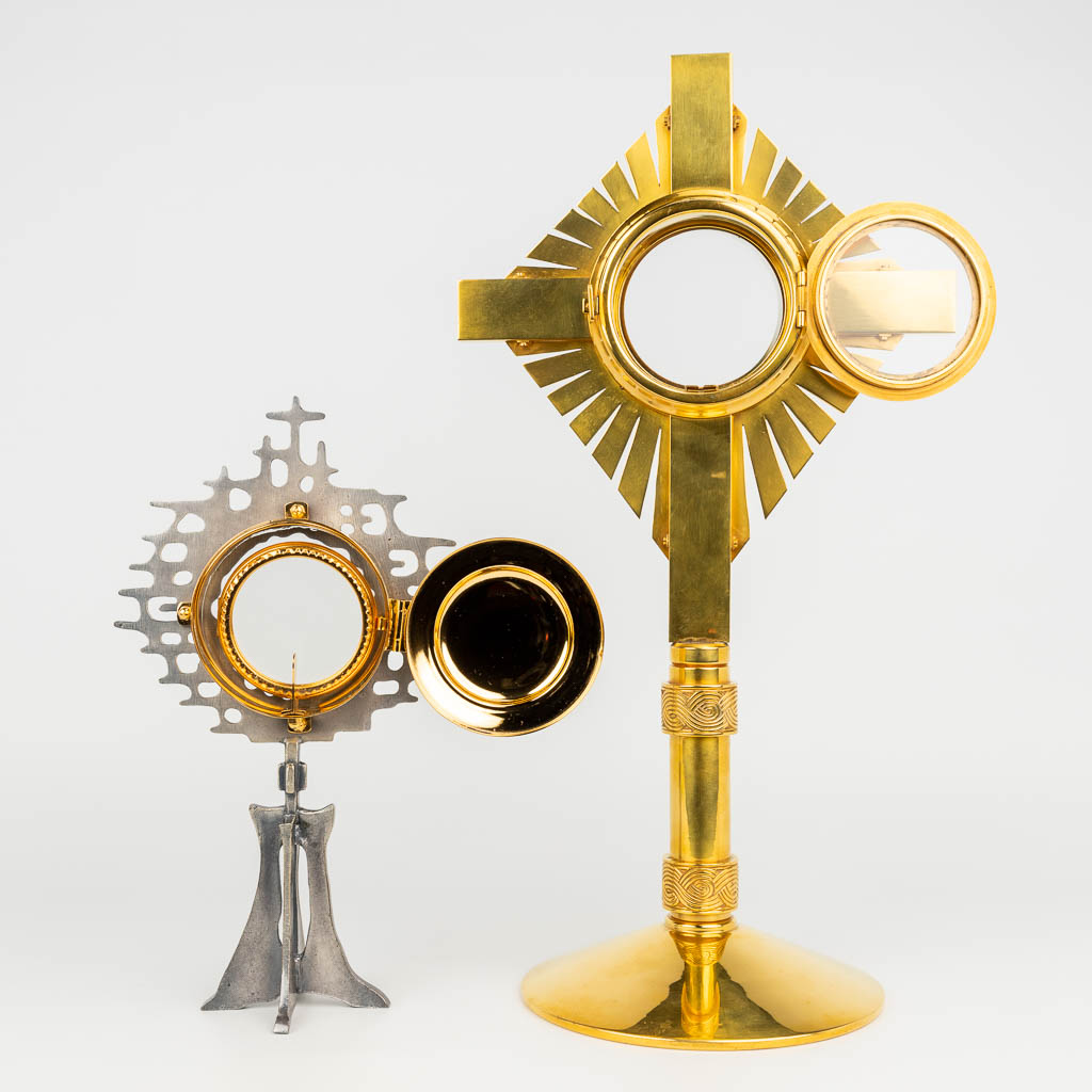 A collection of 2 mid-century monstrances, of which one is marked 1964. (H:46cm)