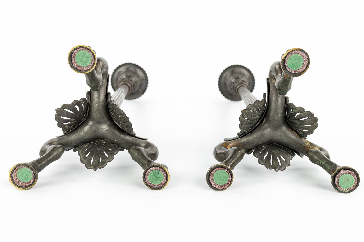A pair of candlesticks made of bronze in empire style, probably made by Barbedienne. (H:36,5cm)