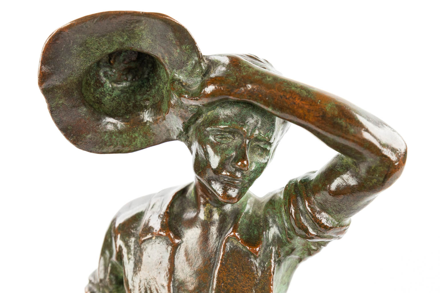 Arthur PUYT (1873-1955) 'Man with the hat', patinated bronze. (H:40cm)