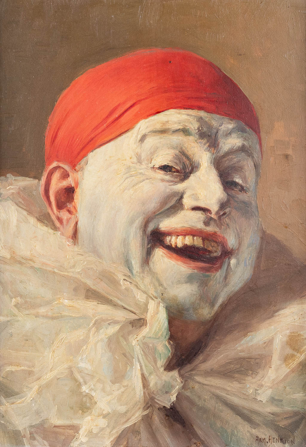 Armand HENRION (1875-1958) 'Clown' olie op paneel. (W:26 x H:36 cm)