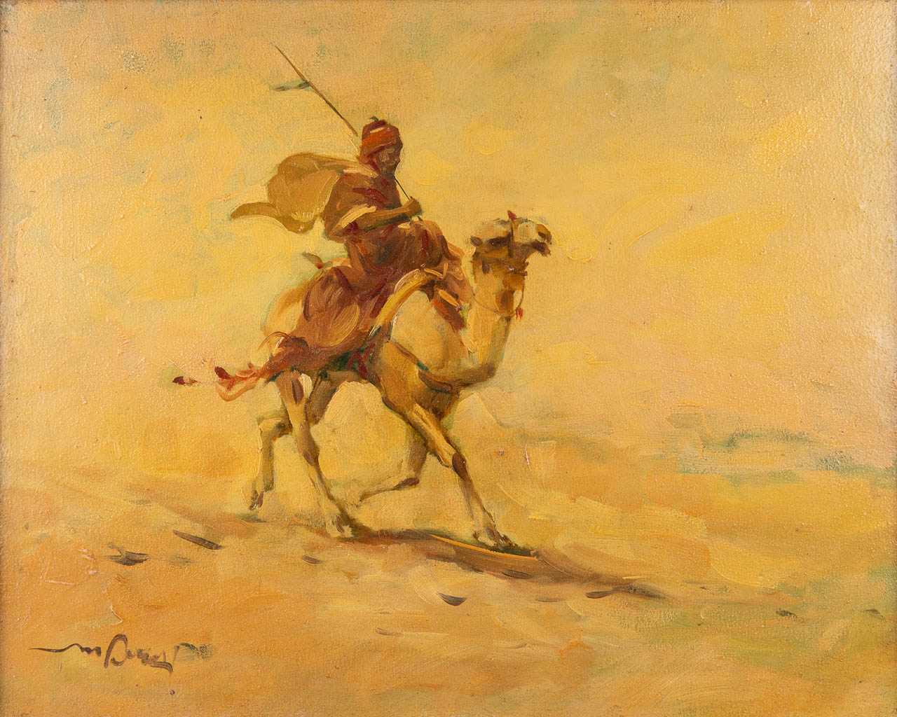 Oriental School, 'Camel Rider' oil on canvas. 20th C. (W:50 x H:40 cm)