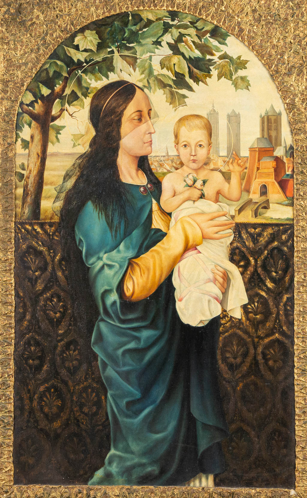 No signature found 'Madonna with child' a painting, oil on canvas. (68 x 115 cm)