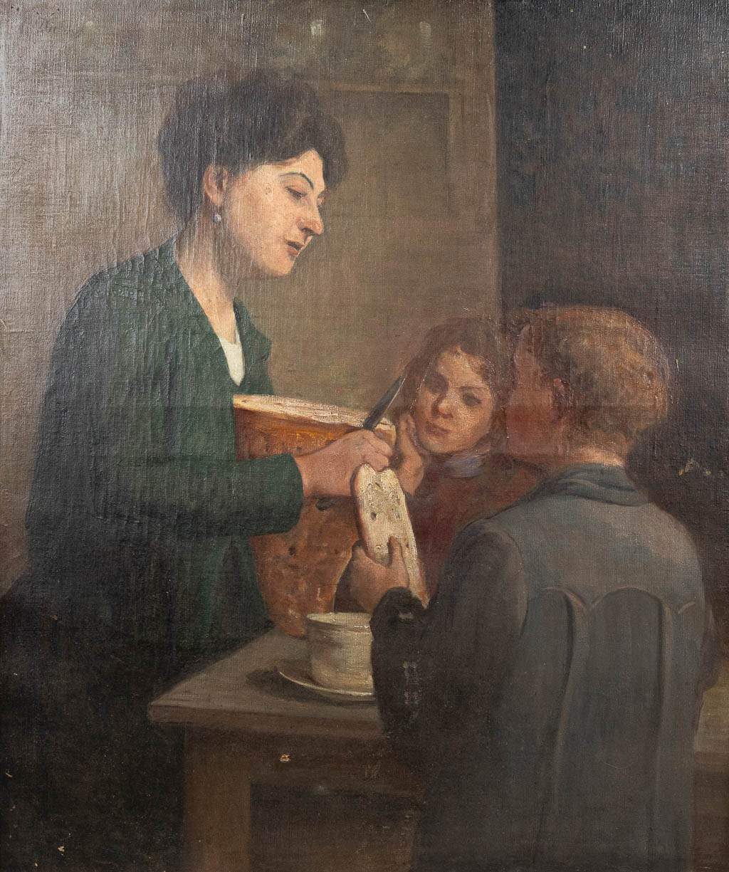C. DUCOIN (XIX-XX) 'The Breakfast' a painting, oil on canvas. (57 x 66 cm)