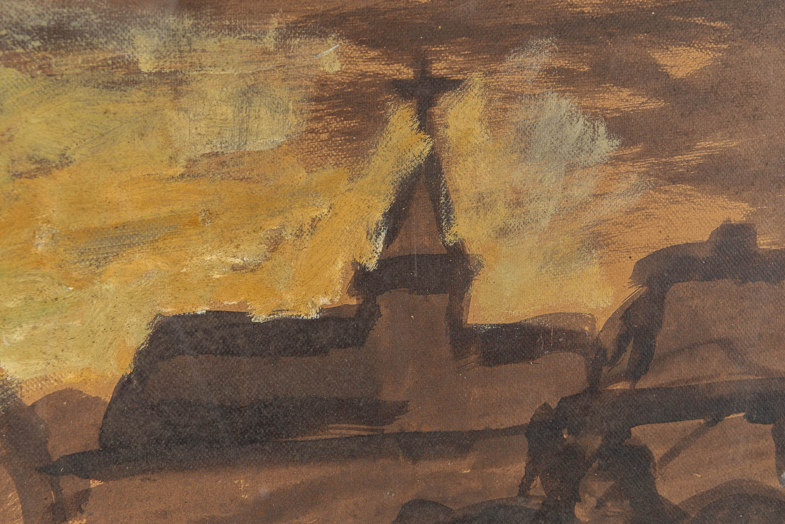 Een expressionistisch landschap in de stijl van Constant PERMEKE (1886-1952), olie op papier. (61 x 46 cm)