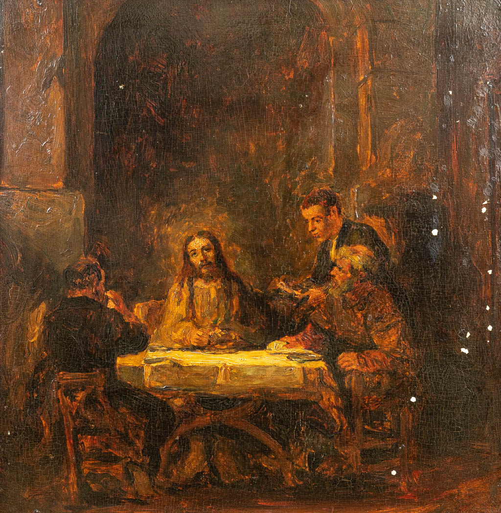 Geen handtekening gevonden, 'Christus gezeten aan een tafel', een schilderij, olie op paneel (45 x 45 cm)