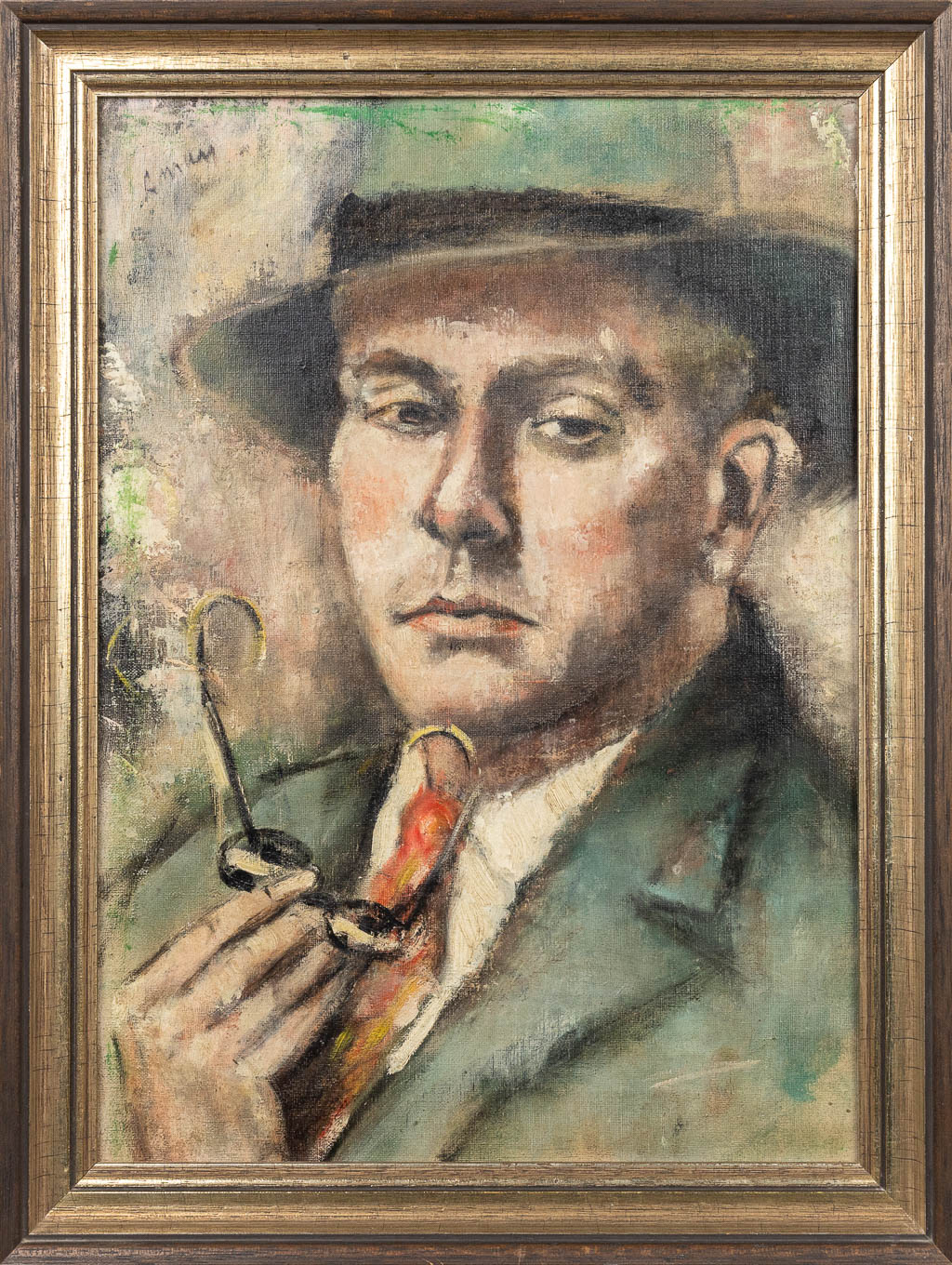 Jacques LE MAIR (1905-1990) 'Self Portrait or Paul van Ostaijen' a painting, oil on canvas. (35 x 49 cm)