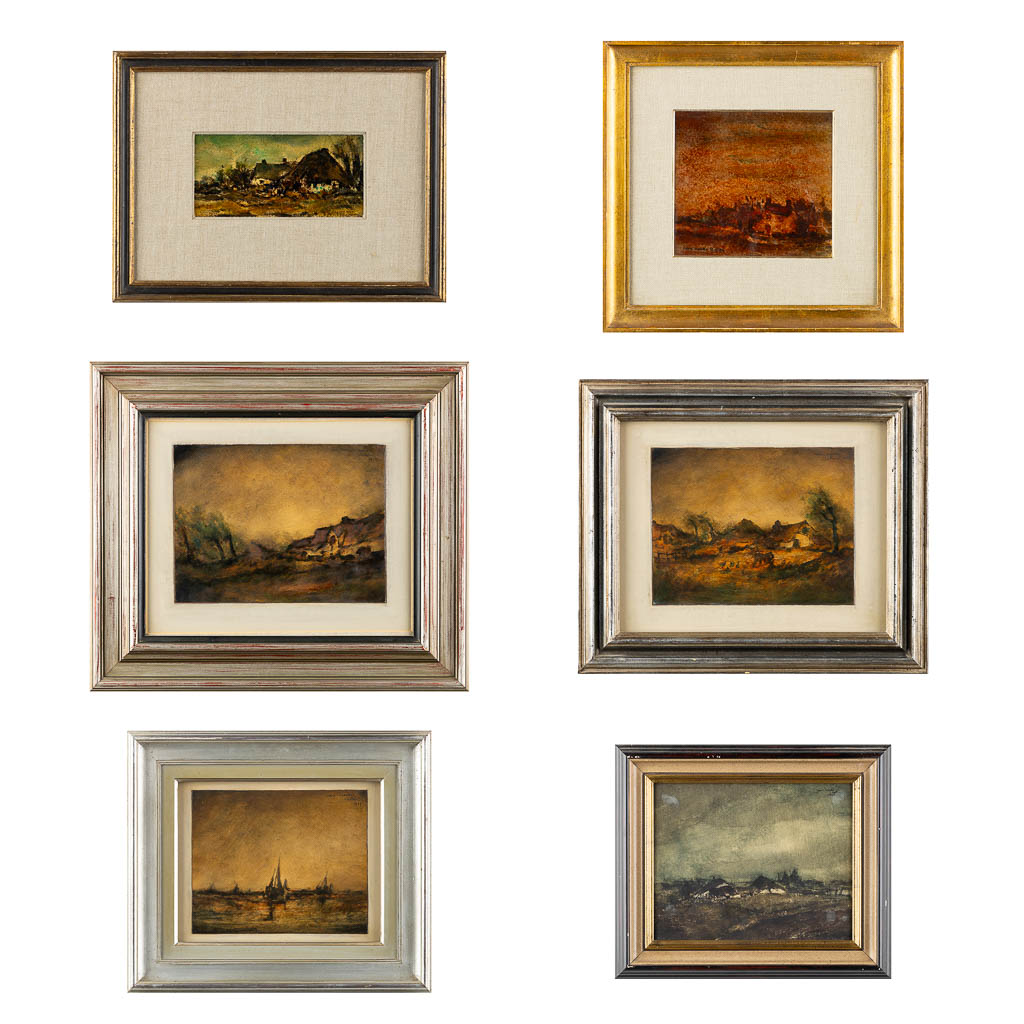  Willem VAN HECKE (1893-1976) 'Landschappen met een boerderij, Schepen' 6 schilderijen.