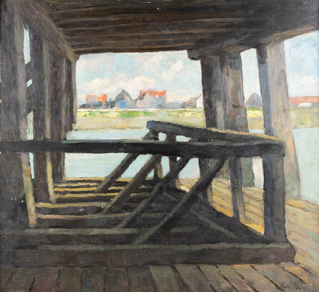 René DE PAUW (1887-1946) 'Zeebrugge' oil on panel. (W: 64 x H: 58 cm)