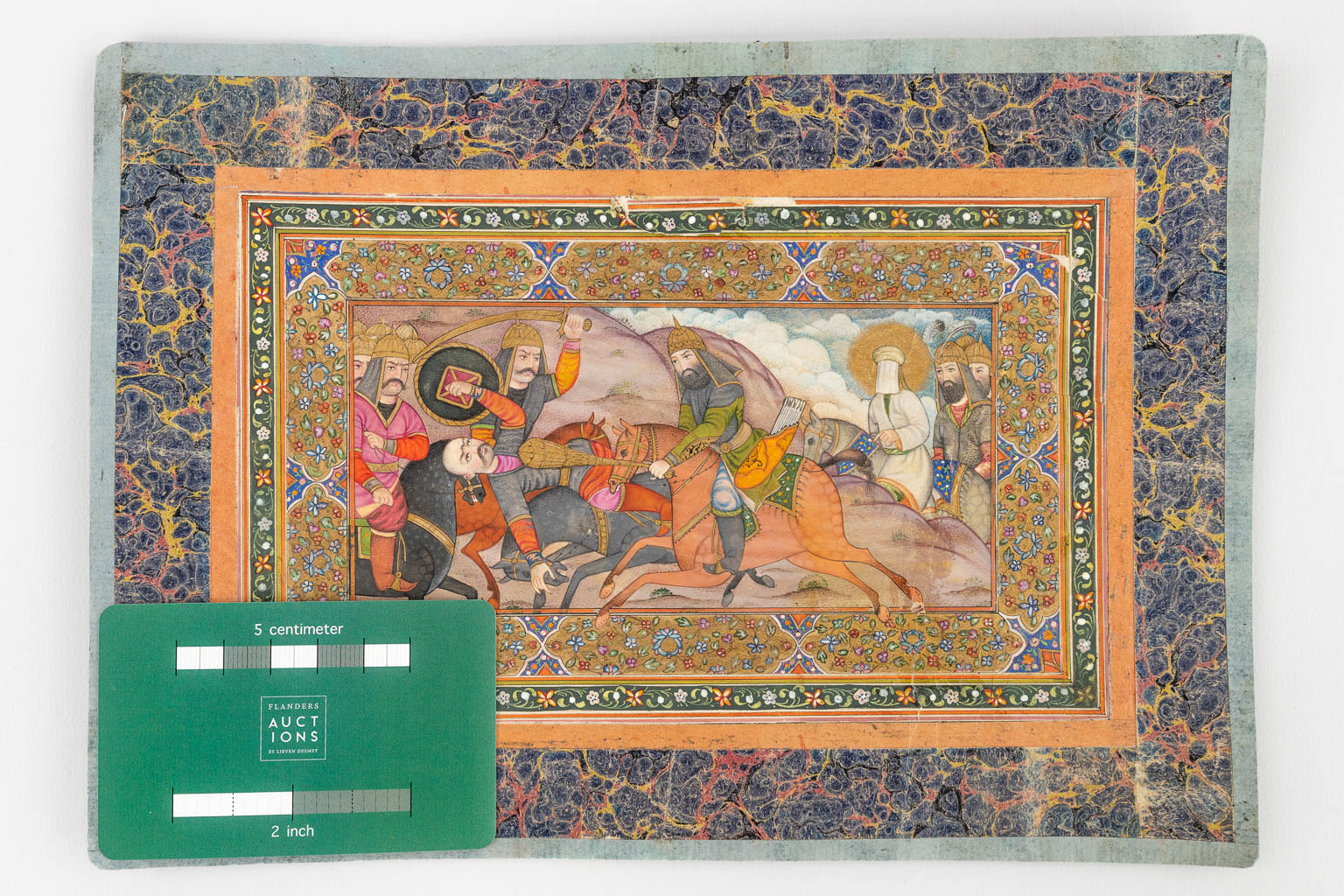 Een Qajar miniatuurschilderij van de 'slag nabij Karbala', Perzië, 19de eeuw. (W:25,5 x H:18 cm)