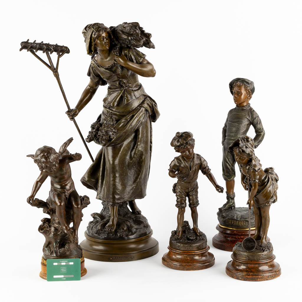 Five Spelter figurines, Circa 1900. (H:67 cm)