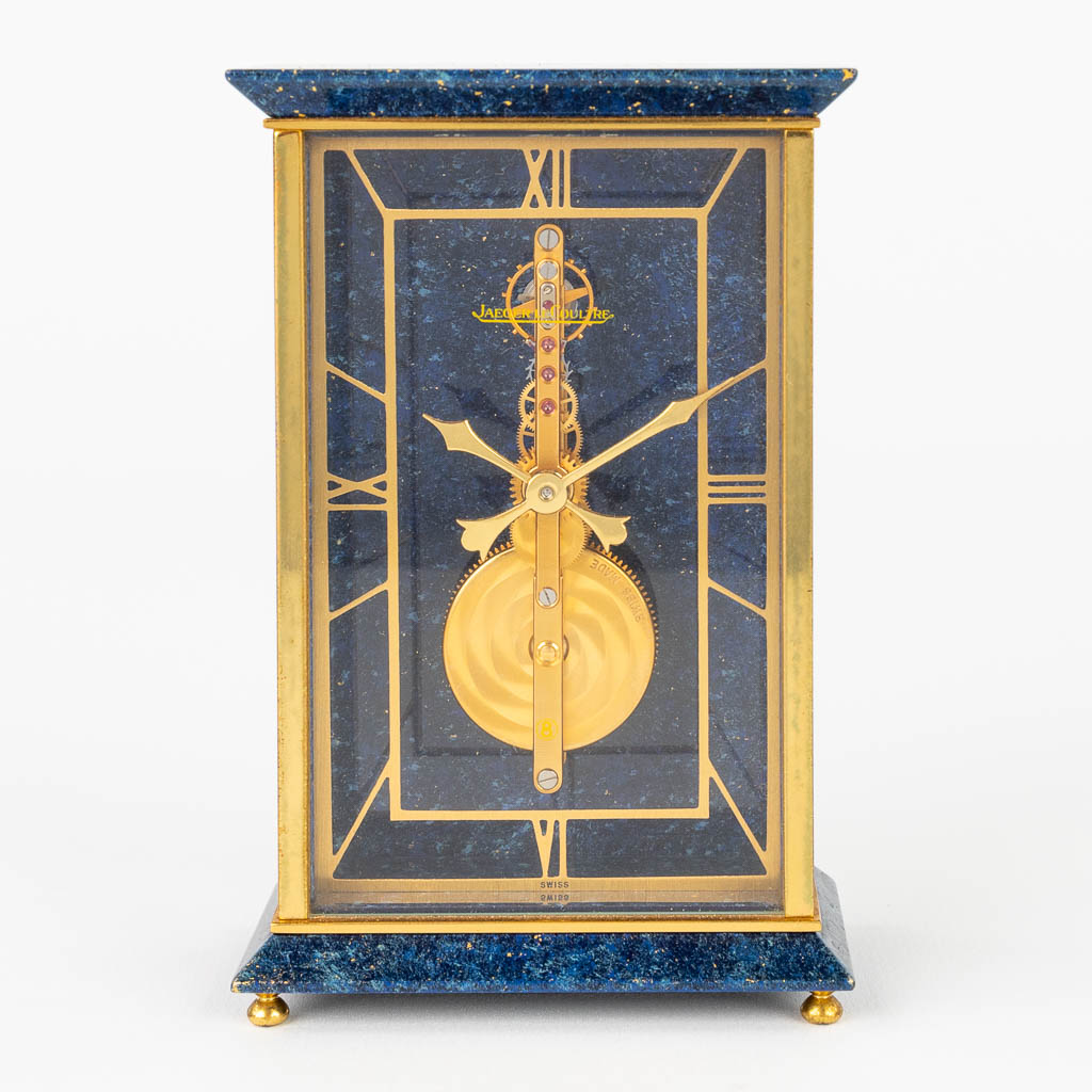Jaeger Le Coultre, a table clock made of Lapis Lazuli and brass (L:4,5 x W:7,5 x H:12 cm)