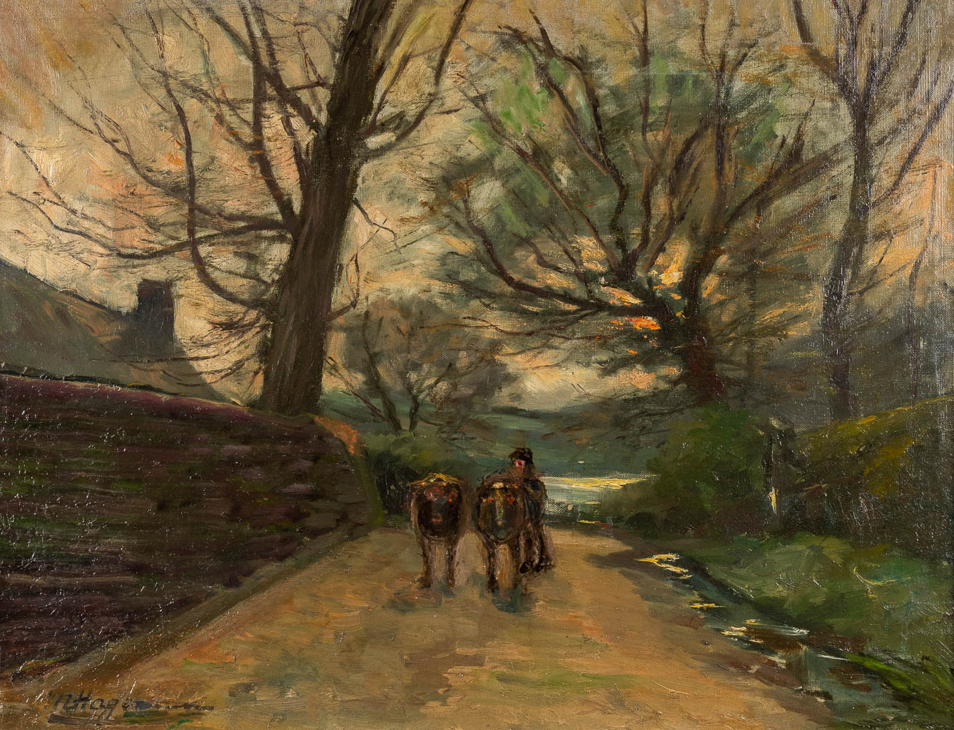 Maurice HAGEMANS (1852-1917) 'Boszicht' olie op doek. (W:66 x H:50 cm)