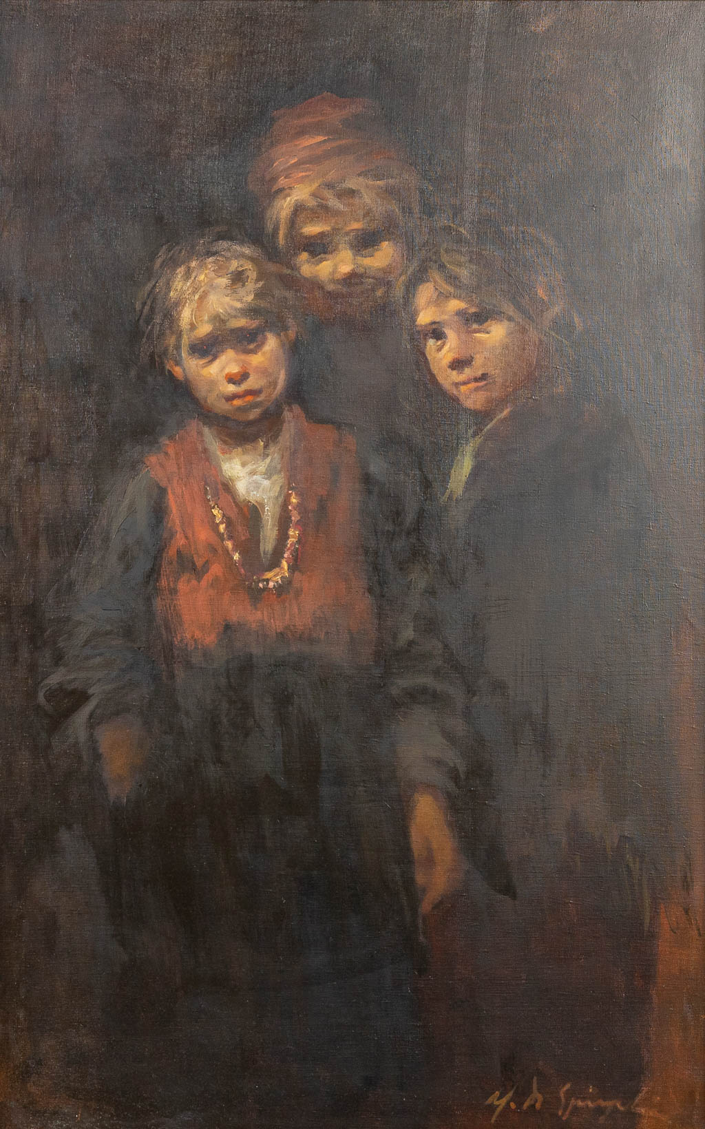 Marthe DE SPIEGELEIR (1897-1991) 'Fillettes' een schilderij, olie op doek. 1972. (70 x 110 cm)